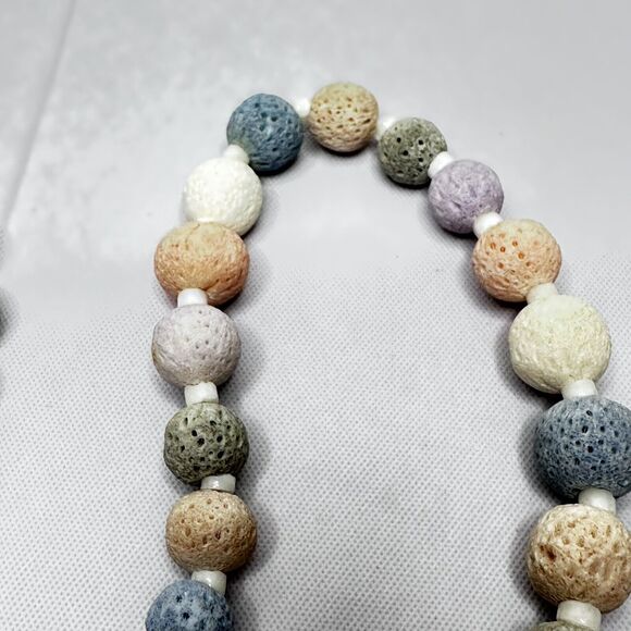 Vintage Textured Pastel Graduated Lava Bead Necklace 22” - Picture 7 of 12